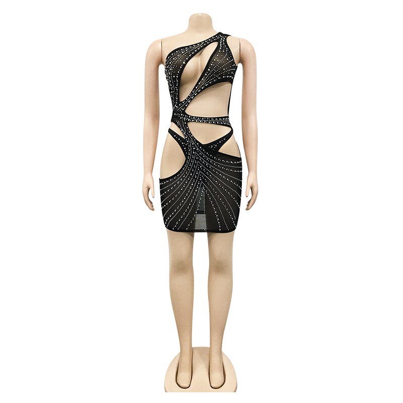 Rhinestone Studded Mini Dress With Thong