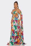 Floral Print Cape Maxi Dress