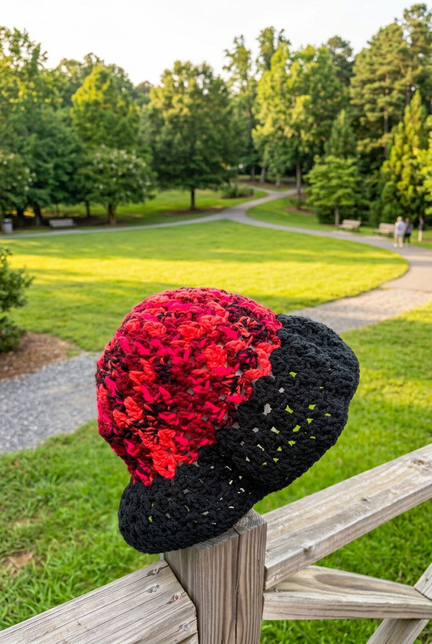 Handmade Grandma Crochet Bucket Hat- Black/Pink/Red/Burgundy