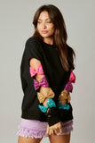 French Terry Sequin Multicolor Bow Sweatshirt- Black