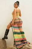 3D Flower Bloom Crochet High Slit Maxi Dress