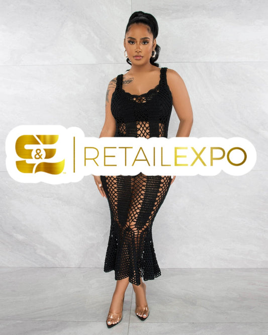 Black Crochet Coverup Sexy Dress