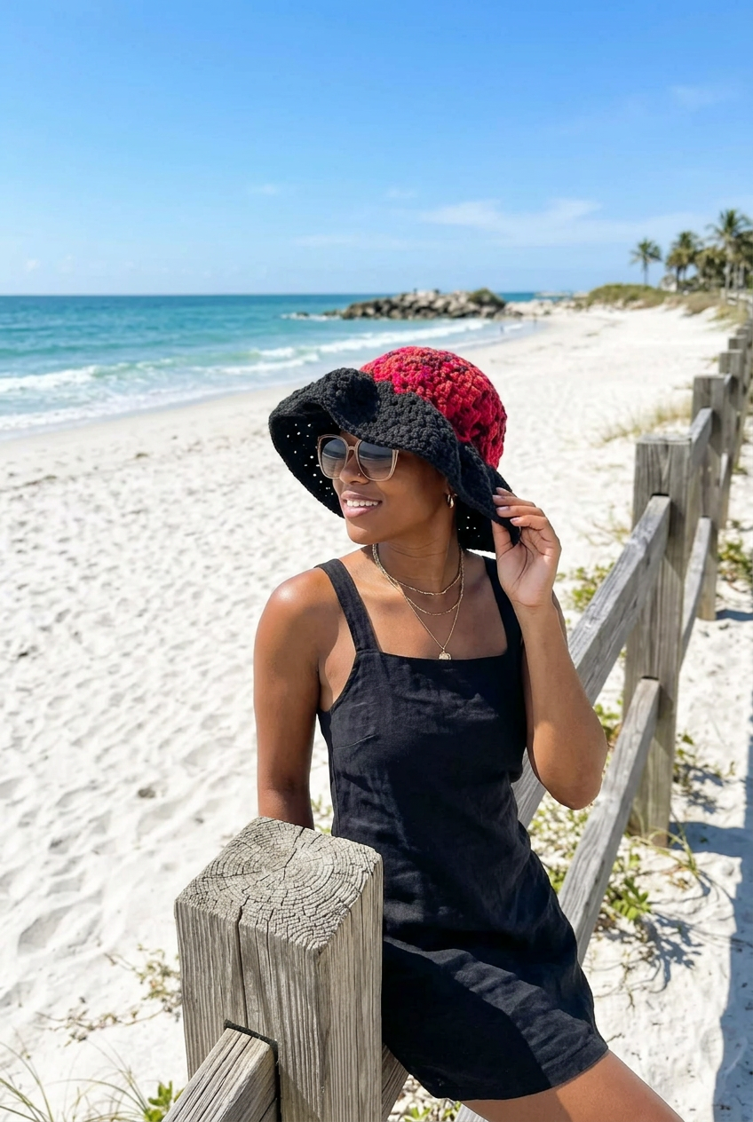 Handmade Grandma Crochet Bucket Hat- Black/Pink/Red/Burgundy