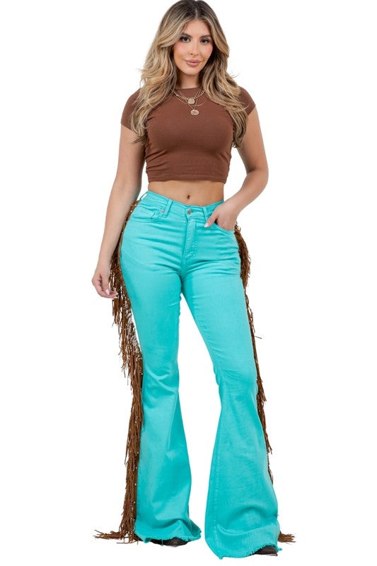 Texas Sun Fringe Jean Turquoise - Inseam 34