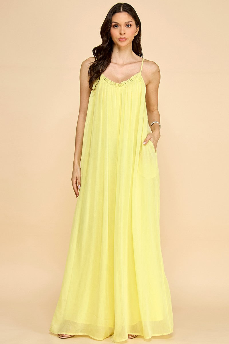 Loose Chiffon Jumpsuit- Yellow
