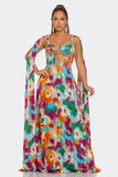 Floral Print Cape Maxi Dress