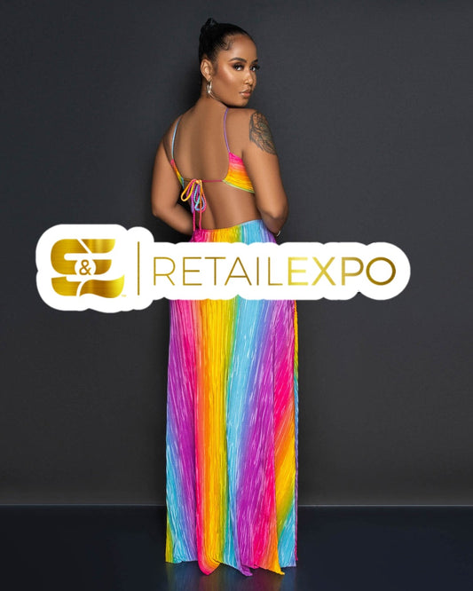 Rainbow Ribbed Cut-Out Halter Maxi Dress