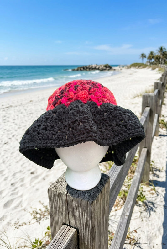 Handmade Grandma Crochet Bucket Hat- Black/Pink/Red/Burgundy
