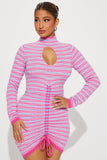 Pink Ruched Drawstring Mini Dress