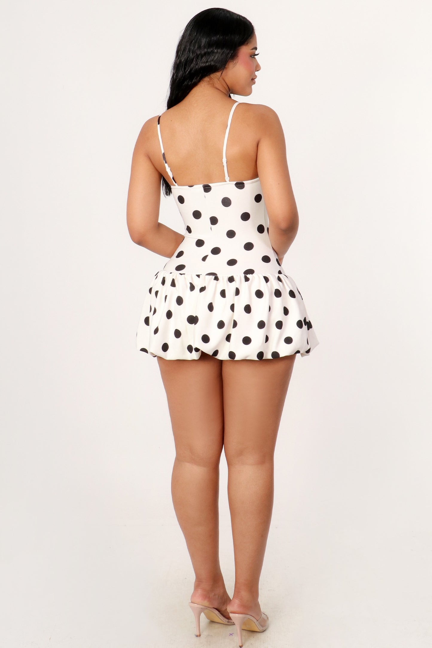 Dotted Pattern Spaghetti Strap Pumpkin Mini Dress