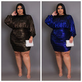 Plus Size Metallic Foil Long Sleeve Dress