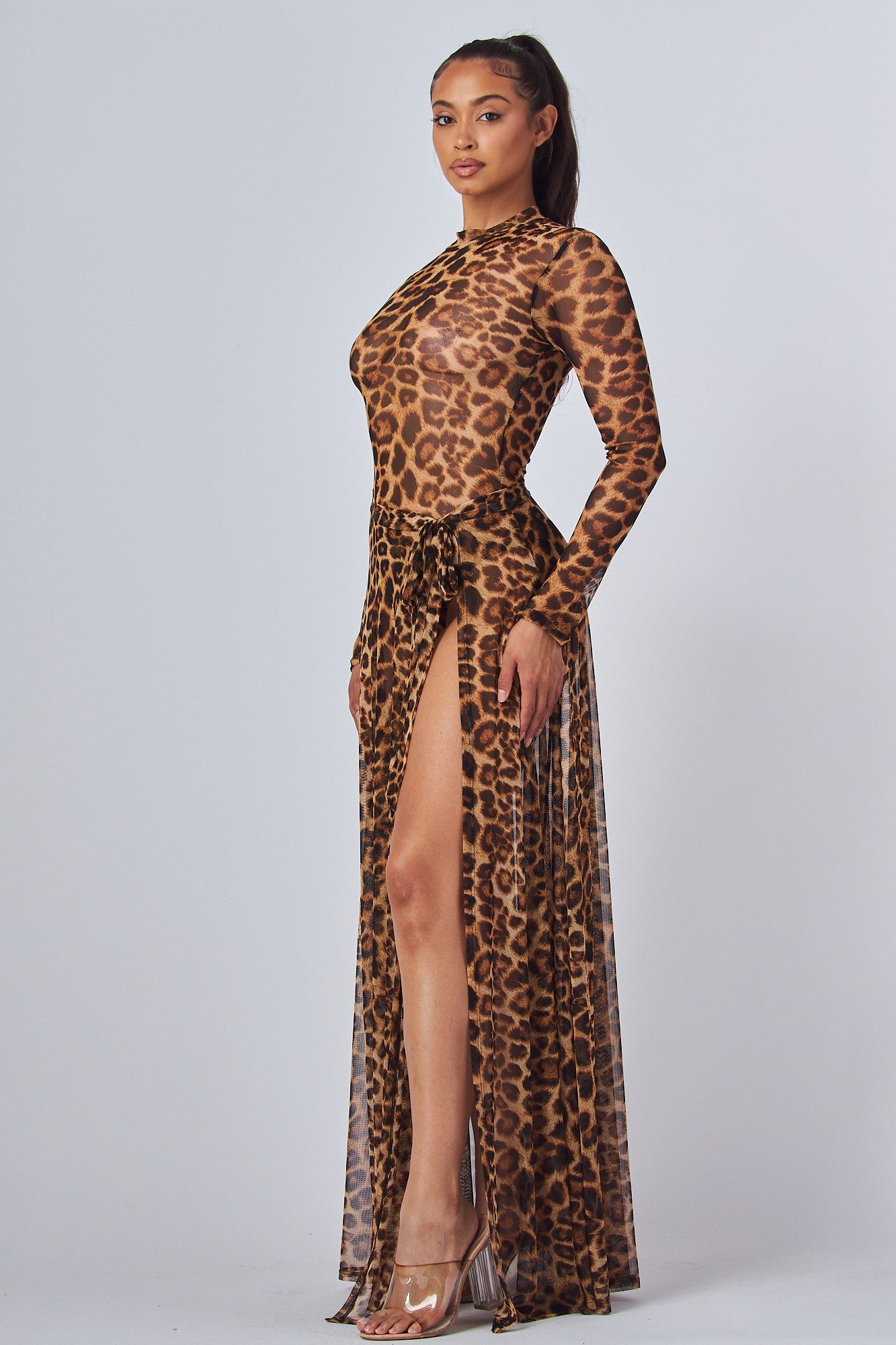 Daredevil Leopard Print Illusion See-Thru Skirt & Bodysuit Top Set/ Swimwear Set