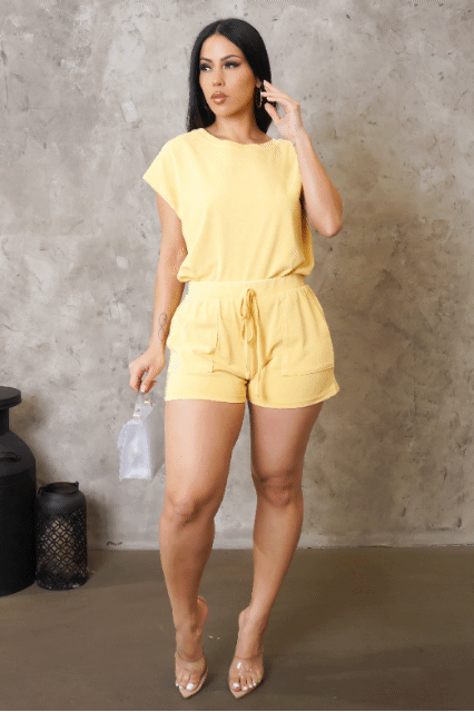 Solid Color Waist Tied Shorts & Top Set