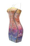 Rhinestone Embellished Rainbow Semi Sheer Dress