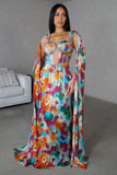 Floral Print Cape Maxi Dress