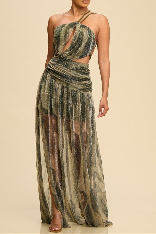 Young Love Metallic Dress- Olive