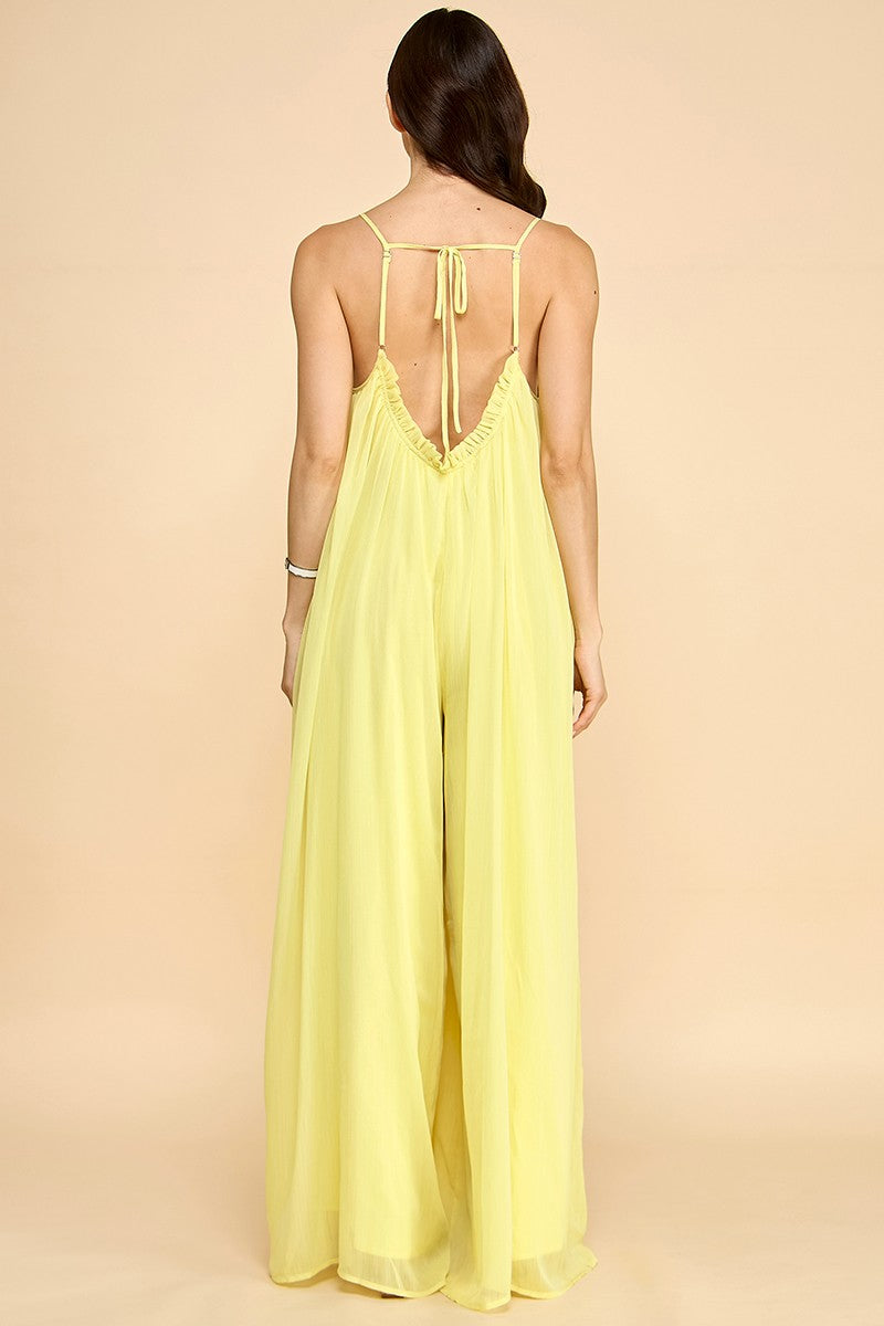 Loose Chiffon Jumpsuit- Yellow
