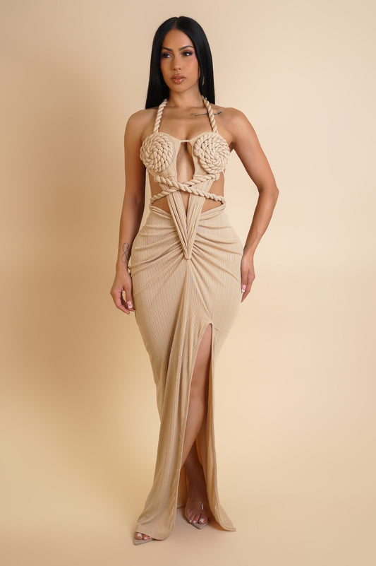 Desire Roped Chest Maxi Dress- Nude