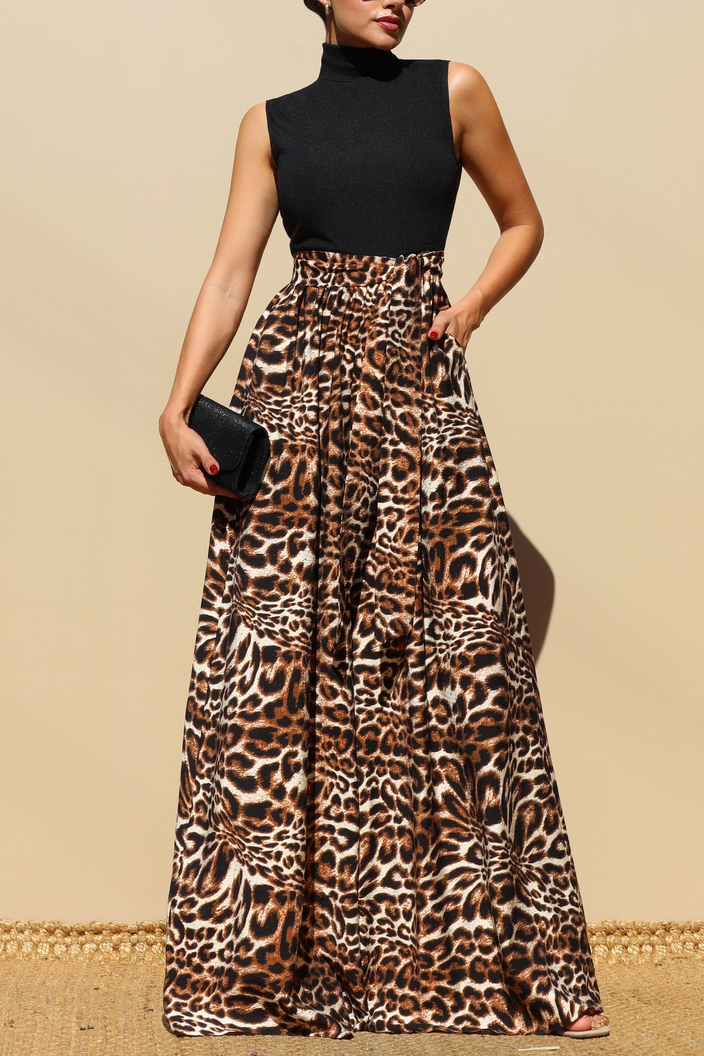 Animal Print & Solid Black Jumpsuit