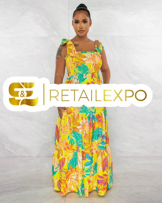 Floral Print Smocked Ruffle Maxi Dress