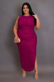 Plus Size Rhinestone Ruched Midi Dress