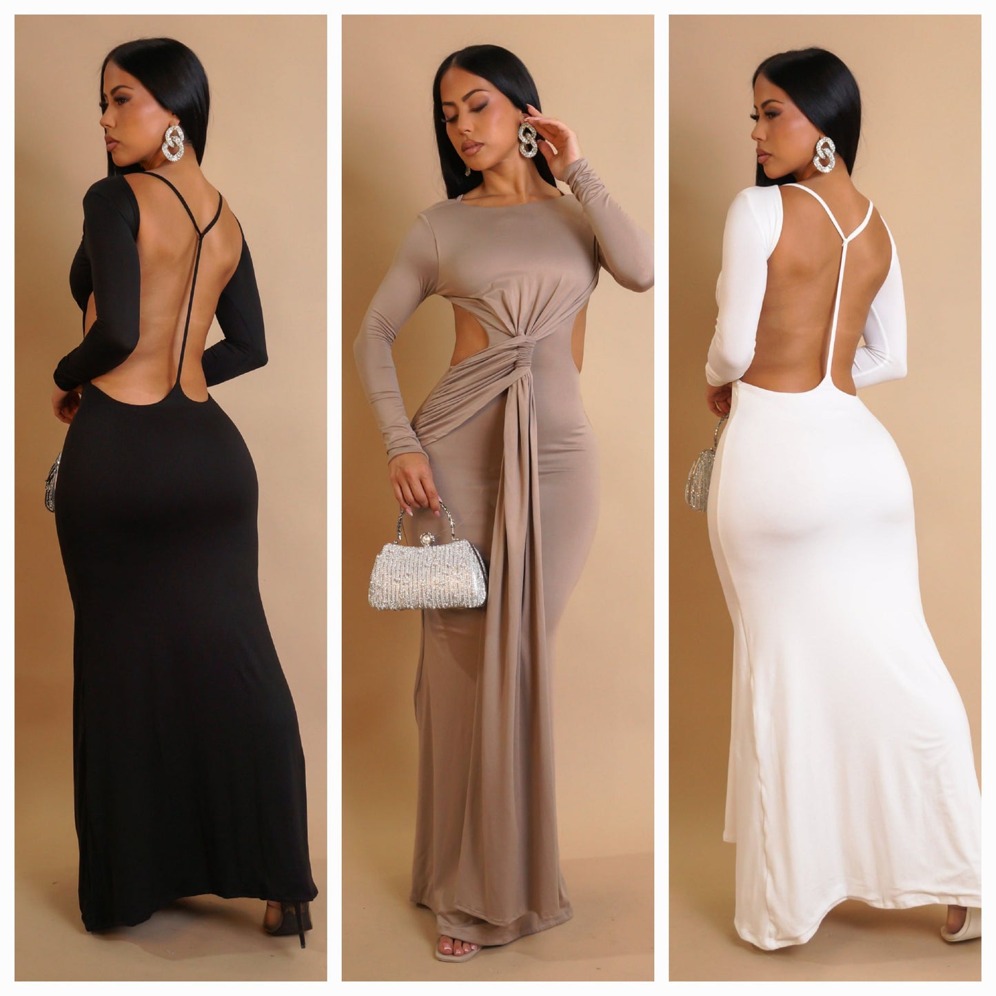Open Line Back Sexy Maxi Dress- 3 Colors