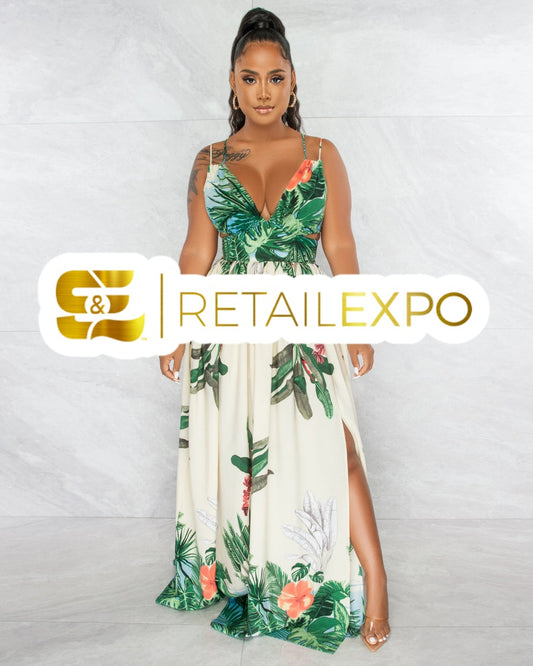 Ivory Green Leaf Print Cut-Out Maxi Dress