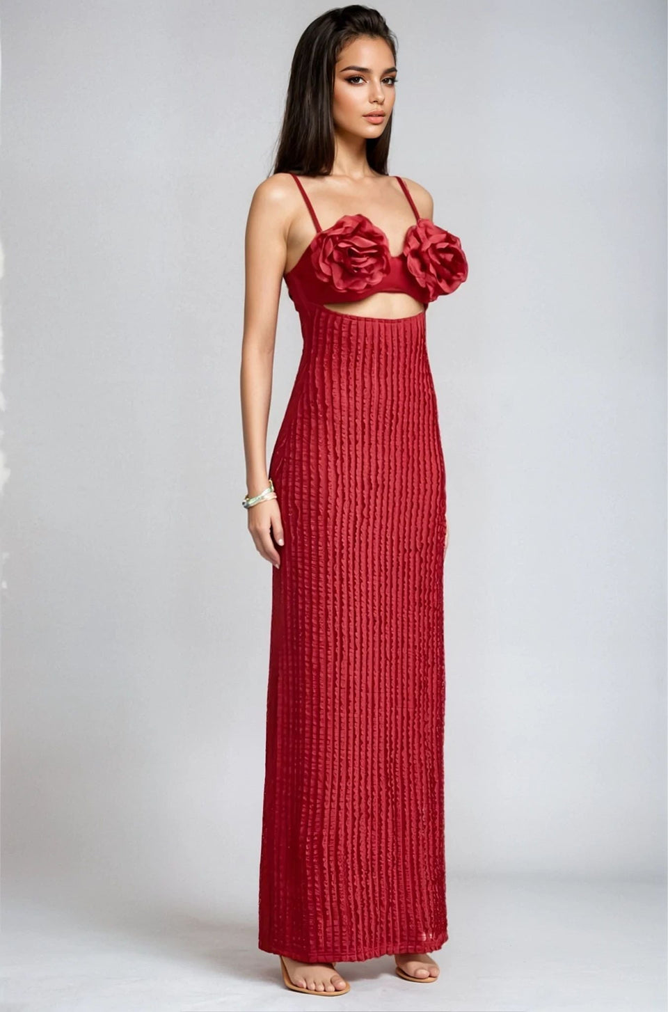 All My Love 3D Rose Maxi Dress- Red
