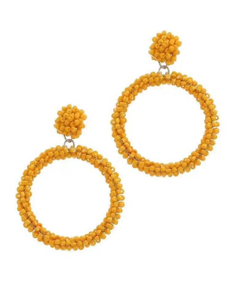 Mustard Yellow Round Beaded Drop Earring