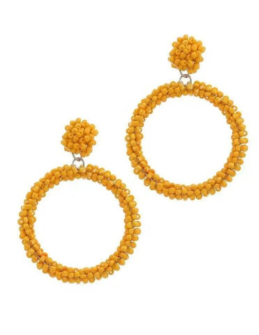 Mustard Yellow Round Beaded Drop Earring