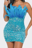 "Bringing The Shine" Feathered Sequin Mini Dress