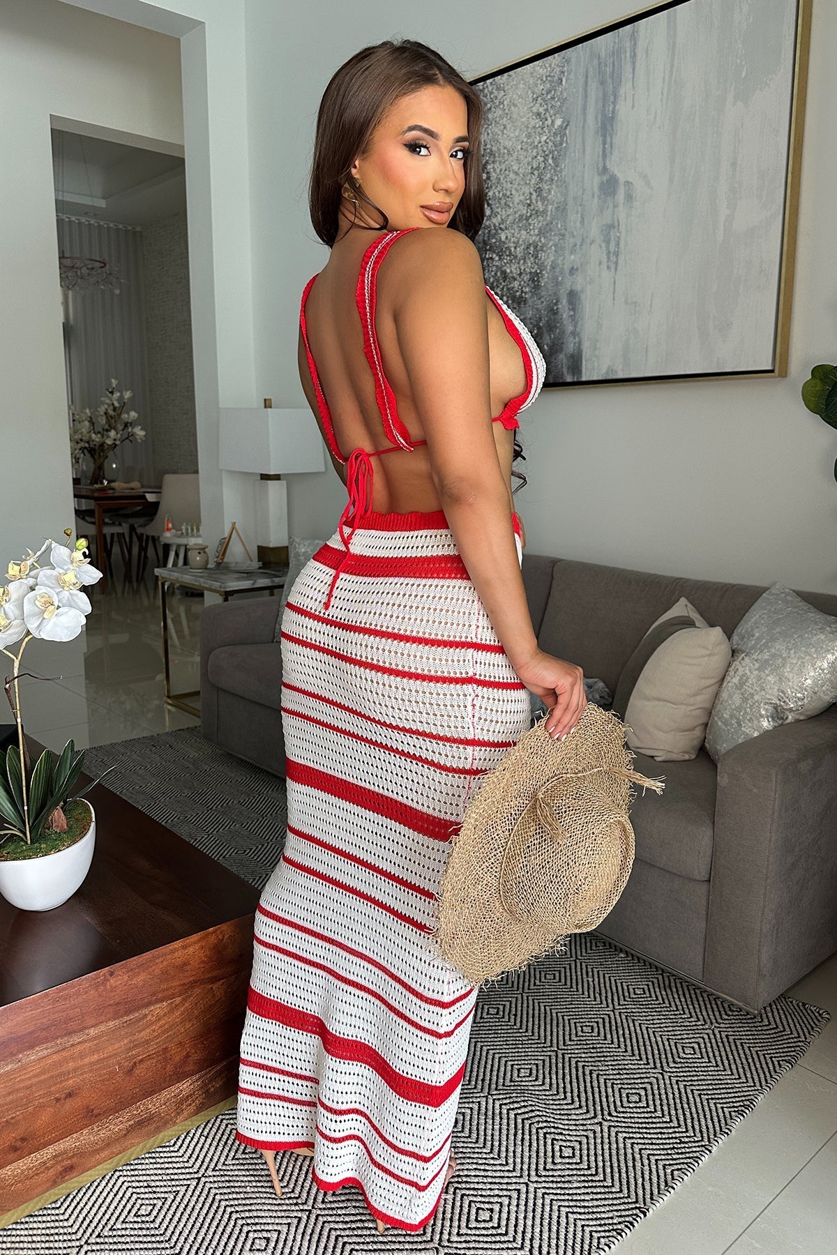 Weekender Beach Skirt Set- Red/White