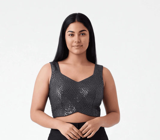 1692 - Black Sequin Saree Blouse for Women Indian Bridal Party Wear