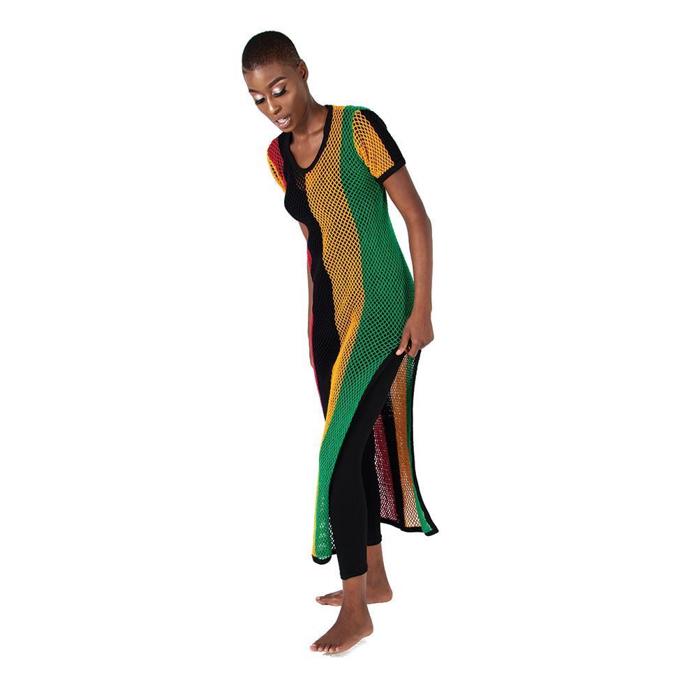rasta reggae mesh beach dress