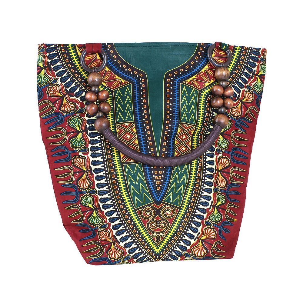 traditional african print beaded tote bag burgundy