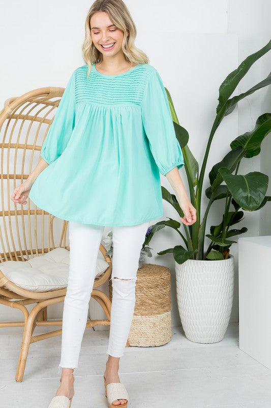 PLUS SIZE SOLID PINTUCK TUNIC BLOUSES