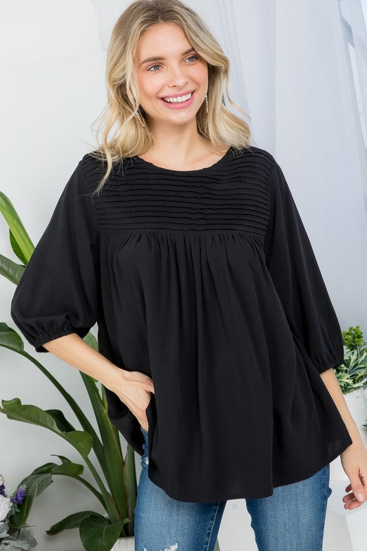 PLUS SIZE SOLID PINTUCK TUNIC BLOUSES