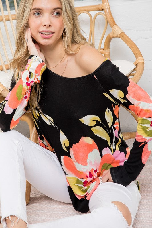 PLUS SIZE FLORAL ONE SHOULDER TOP