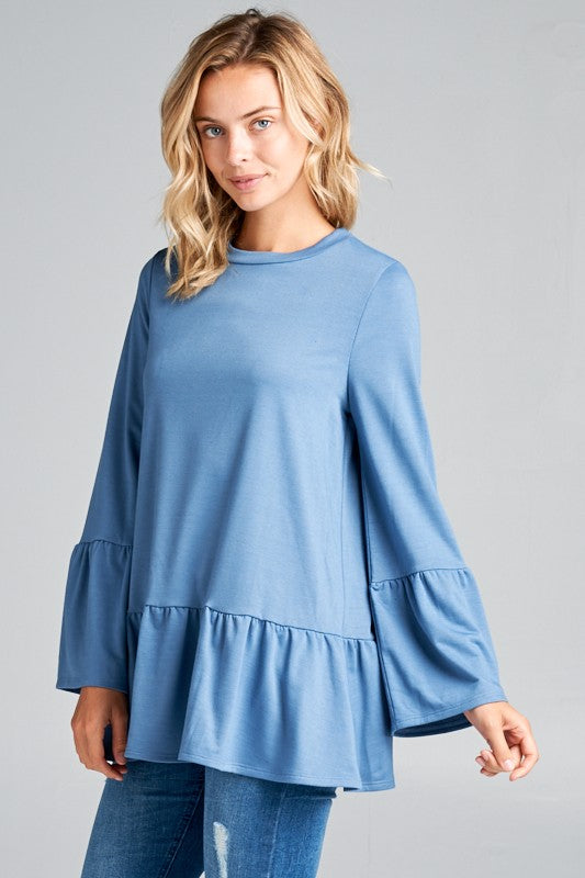 French Terry Ruffled Bottom Long Sleeve Top