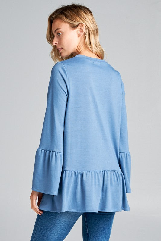 French Terry Ruffled Bottom Long Sleeve Top