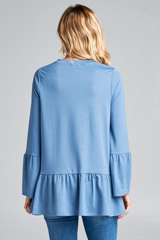 French Terry Ruffled Bottom Long Sleeve Top
