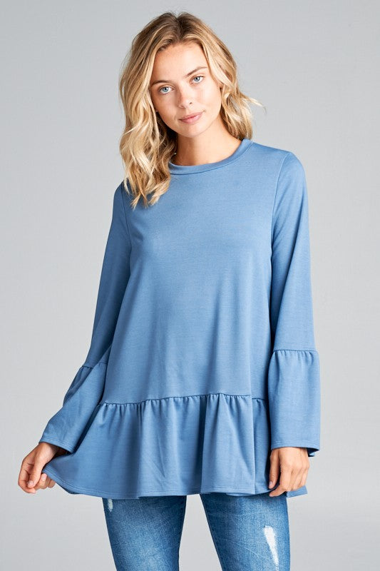 French Terry Ruffled Bottom Long Sleeve Top
