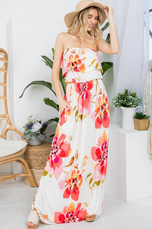 Plus Size Floral Off Shoulder Maxi Dress