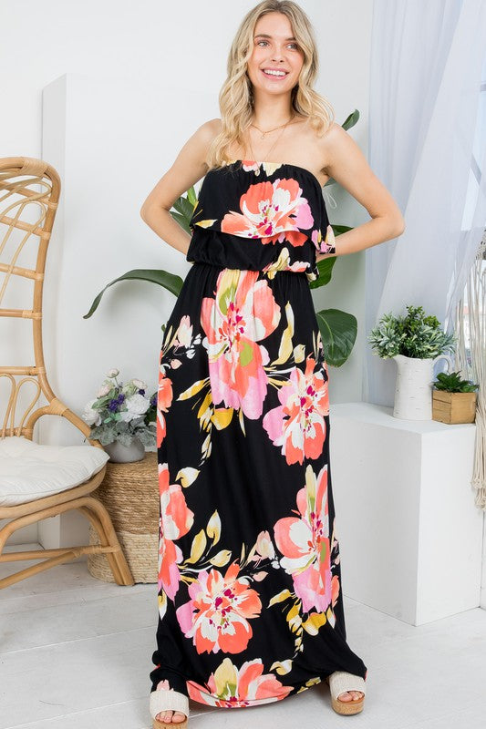 Plus Size Black Floral Maxi Dress