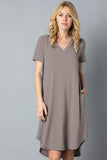 Solid Short Sleeve V Neck Midi Dress (19 Colors)