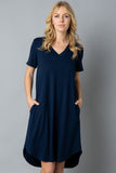 Solid Short Sleeve V Neck Midi Dress (19 Colors)