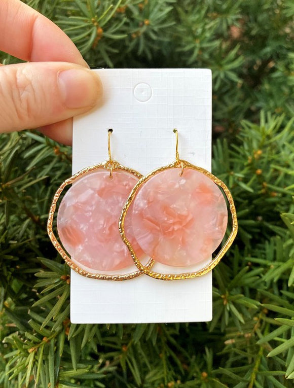 Pink Disc Acrylic Chandelier Earrings