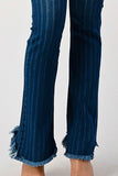 High Waist Striped Stretched Suspender Flare Denim Jumpsuit