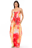 Tie Dye Spaghetti Strapped Loose Pocketed Maxi Dress