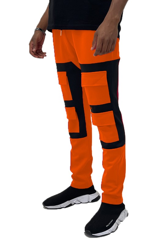 Men's Color Block Cargo Track Pants